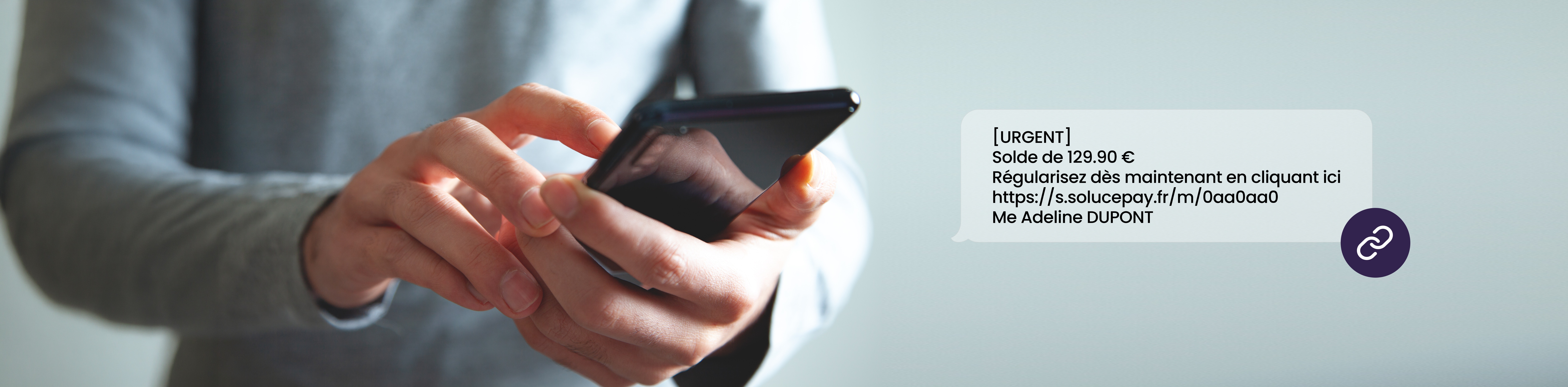 Client recevant un lien de paiement SolucePay par SMS